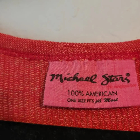 Michael Stars Womens Blouse Red Knit Short Sleeves V-Neck Stretch Shimmer - Picture 2 of 7